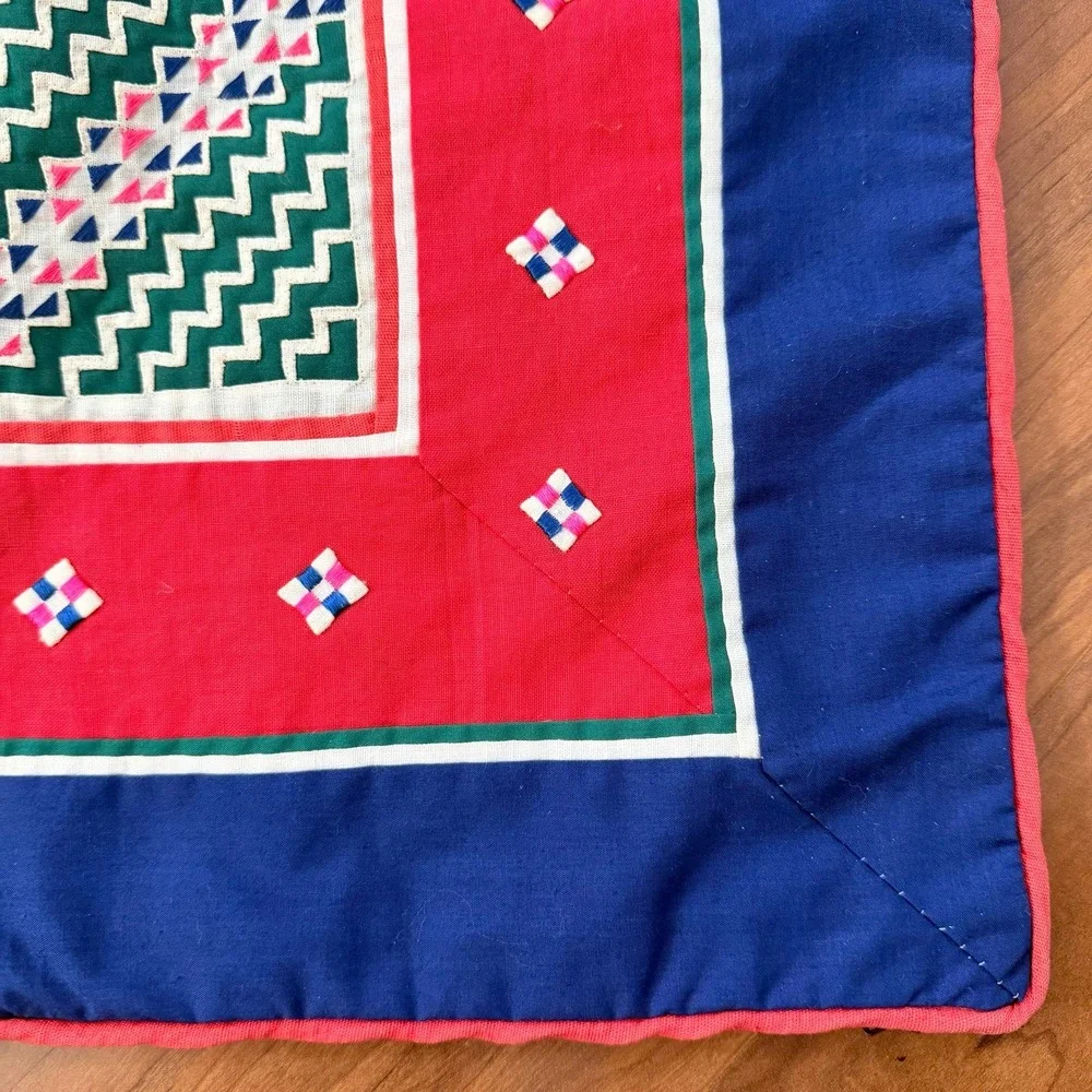Vintage Hmong? Asian Embroidered Handmade Folk Wall Art Quilt Block Pillow 18
